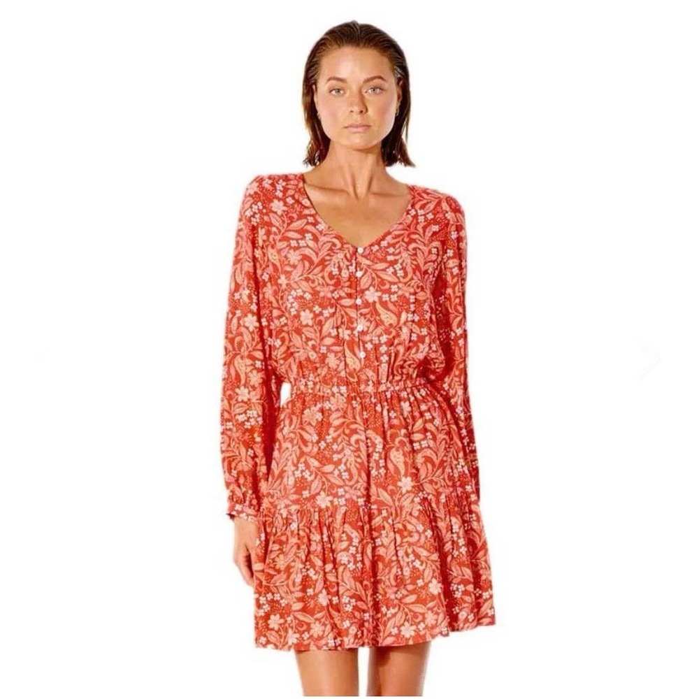 Rip Curl Lunar Tides Long Sleeved Dress Red NWT Size XXS